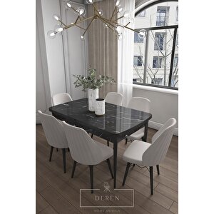 Alfa Serisi, 80x132 Açılabilir Mdf Yemek Masası Takımı 6 Adet Açık Gri Sandalye