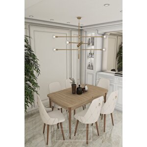 Fier Serisi Mutfak Ve Salon Yemek Masası Takımı + 6 Adet Krem Sandalye