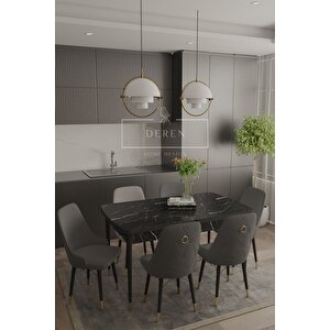 Zen Gold Serisibabyfacekumaş 80x132 Açılabilir Mdf Masa Mutfak Salon Takımı 6 Adet Sandalye Antrasi̇t