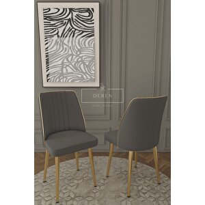 Marla Serisi 80x130 Mdf Masa + 6 Adet Silinebilir Kumaş Antrasit Sandalye Metal Ayak Masa Takımı