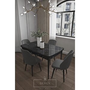 Mabel Serisi, 80x132 Mutfak Ve Salon Yemek Masası Takımı + 4 Adet Antrasit Sandalye
