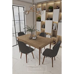 Alfa Serisi, 80x132 Açılabilir Mdf Mutfak Ve Yemek Masası Takımı 4 Adet Antrasit Sandalye