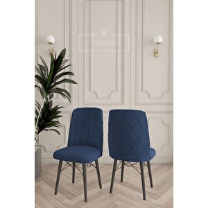 Astera Serisi Açılabilir Masa + 6 Adet Lacivert Baby Face Kumaş Mutfak Salon Yemek Odası Takımı