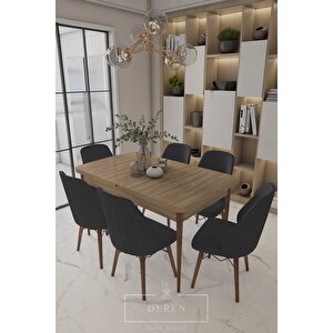 Alfa Serisi, 80x132 Açılabilir Mdf Yemek Masası Takımı 6 Adet Füme Sandalye