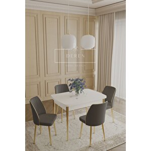 Via Serisi 70x110 Masa+4 Antrasit San Silinebilir İthal Baby Face Kumaş Masa Takımı Gold Metal Ayak