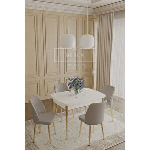 Via Serisi 70x110 Masa+4 Açıkgri Sanda Silinebilir İthal Baby Face Kumaş Masa Takımı Gold Metal Ayak