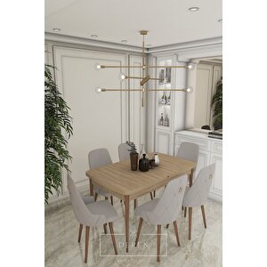 Fier Serisi Mutfak Ve Salon Yemek Masası Takımı + 6 Adet Açıkgri Sandalye