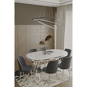 Lam Serisi Mdf Lak Masa 83x164 Gümüş Metal Ayak 6 Adet Füme Baby Face Silinebilir Kumaş Sandalye