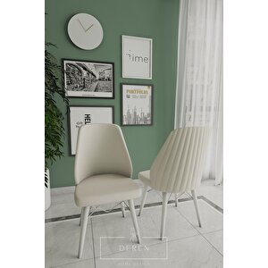 Alfa Serisi, 80x132 Açılabilir Mdf Yemek Masası Takımı 6 Adet Krem Sandalye