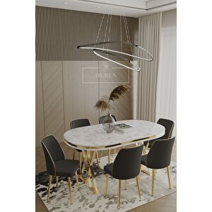 Lam Serisi Mdf Lak Masa 83x164 Gold Metal Ayak 6 Adet Siyah Baby Face Silinebilir Kumaş Sandalye