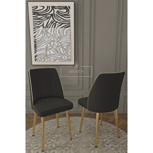 Lam Serisi Mdf Lak Masa 83x164 Gold Metal Ayak 6 Adet Siyah Baby Face Silinebilir Kumaş Sandalye