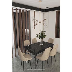 Luna Serisi, 80x132 Açılabilir Mdf Mutfak Ve Yemek Masası Takımı 6 Adet Cappucino Sandalye