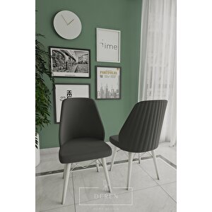 Alfa Serisi, 80x132 Açılabilir Mdf Mutfak Ve Yemek Masası Takımı 4 Adet Antrasit Sandalye