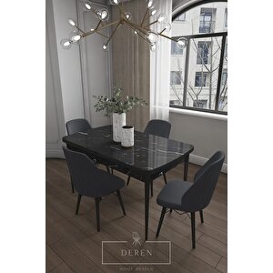 Mabel Serisi, 80x132 Mutfak Ve Salon Yemek Masası Takımı + 4 Adet Füme Sandalye