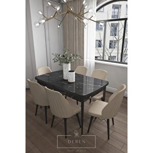 Alfa Serisi, 80x132 Açılabilir Mdf Yemek Masası Takımı 6 Adet Cappucino Sandalye