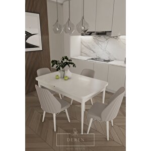 Alfa Serisi, 80x132 Açılabilir Mdf Mutfak Ve Yemek Masası Takımı 4 Adet Açık Gri Sandalye