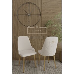 Nef Serisi Lak Panel Mdf Antrasit Renk Masa 83x164 Gold Ayak Masa Takımı 6 Adet Krem Sandalye