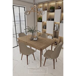 Mabel Serisi, 80x132 Mutfak Ve Salon Yemek Masası Takımı + 4 Adet Cappucino Sandalye