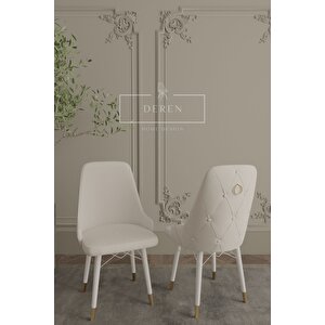 Felix Serisi Babyface Kumaş 80x132 Açılabilir Mdf Masa Mutfak Salon Takımı 6 Adet Sandalye Krem