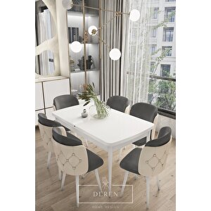 Anka Serisi, 80x132 Açılabilir Mdf Mutfak Ve Yemek Masası Takımı + 6 Adet Sandalye