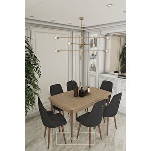 Fier Serisi Mutfak Ve Salon Yemek Masası Takımı + 6 Adet Siyah Sandalye
