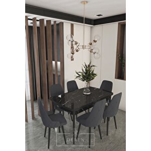 Luna Serisi, 80x132 Açılabilir Mdf Mutfak Ve Yemek Masası Takımı 6 Adet Füme Sandalye