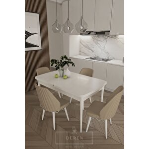 Alfa Serisi, 80x132 Açılabilir Mdf Mutfak Ve Yemek Masası Takımı 4 Adet Cappucino Sandalye