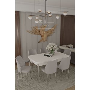 Parla Gümüs Serisi 80x130 Mdf Masa + 6 Adet Silinebilir Kumaş A Gri Sandalye Metal Ayak Masa Takımı