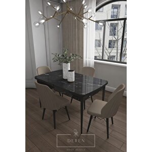 Mabel Serisi, 80x132 Mutfak Ve Salon Yemek Masası Takımı + 4 Adet Kahve Sandalye