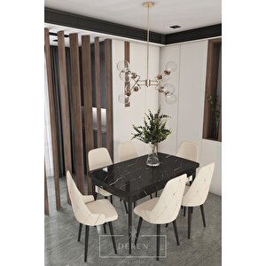 Luna Serisi, 80x132 Açılabilir Mdf Mutfak Ve Yemek Masası Takımı 6 Adet Açık Bej Sandalye