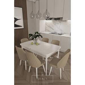 Mabel Serisi, 80x132 Mutfak Ve Salon Yemek Masası Takımı 6 Adet Cappucino Sandalye