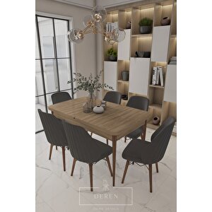 Alfa Serisi, 80x132 Açılabilir Mdf Yemek Masası Takımı 6 Adet Antrasit Sandalye