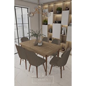 Alfa Serisi, 80x132 Açılabilir Mdf Yemek Masası Takımı 6 Adet Kahve Sandalye