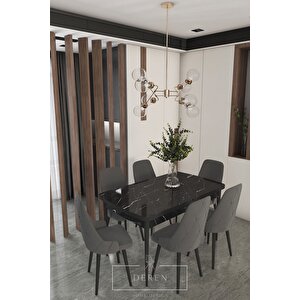 Luna Serisi, 80x132 Açılabilir Mdf Mutfak Ve Yemek Masası Takımı 6 Adet Antrasit Sandalye