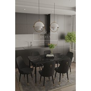 Zen Gold Serisi Babyface Kumaş 80x132 Açılabilir Mdf Masa Mutfak Salon Takımı 6 Adet Sandalye Si̇yah
