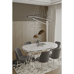 Lam Serisi Mdf Lak Masa 83x164 Gümüş Metal Ayak 6 Adet Antrasit Baby Face Silinebilir Kumaş Sandalye