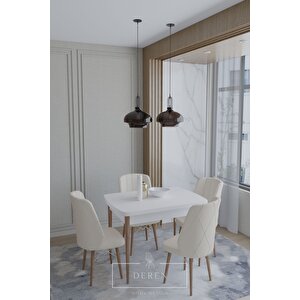 Arya Serisi 70x110 Sabit Masa +4 Krem Sandalye Silinebilir Ithal Baby Face Kumaş Mutfak Takımı