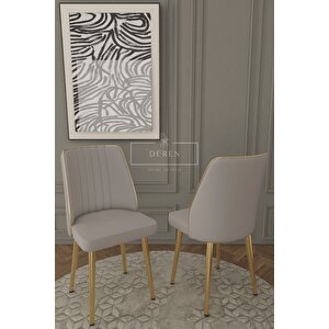 Nex Serisi Mdf Lak Masa 83x164 Gold Metal Ayak 6 Adet Açık Gri Baby Face Silinebilir Kumaş Sandalye