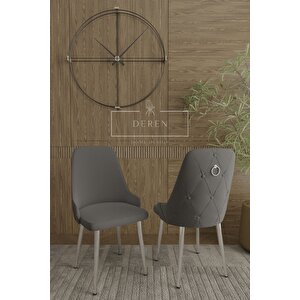 Nef Serisi Lak Panel Mdf Antrasit Renk Masa 83x164 Krom Metal Ayak Masa Takımı  Antrasit Sandalye