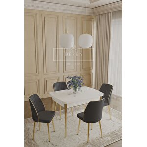 Via Serisi 70x110 Masa+4 Füme Sandalye Silinebilir İthal Baby Face Kumaş Masa Takımı Gold Metal Ayak