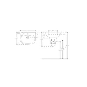 Ece Tek Parça Lavabo 41*51 (batarya Delikli) (10tp70050ec-dl) + Yarım Ayak Beraber