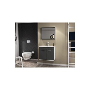 Rubino Banyo Dolabı Beyaz - Antrasit 60 Cm