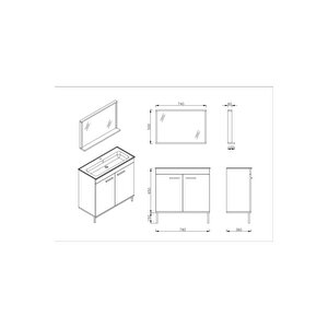 Rubino Banyo Dolabı Beyaz - Antrasit 60 Cm