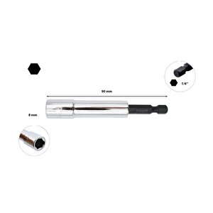 8 Mm 1/4" Girişli Derin Lokma Uç Btd/08