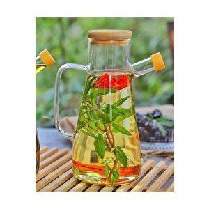2 Adet Bambu Kapaklı Borosilikat Cam Yağdanlık 900 Ml Mit1071