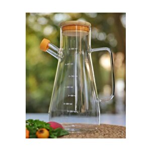 2 Adet Bambu Kapaklı Borosilikat Cam Yağdanlık 900 Ml Mit1071