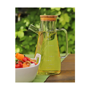 2 Adet Bambu Kapaklı Borosilikat Cam Yağdanlık 900 Ml Mit1071