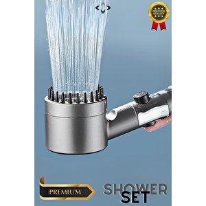Nardo Gray Basınçlı 3 Kademeli Turbo Duş Başlığı Masajlı Duş Başlığı Start Stop