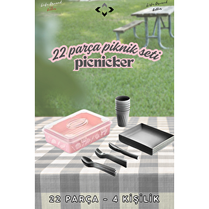 Picnicker 4 Kişilik 22 Parça Piknik Seti Kamp Piknik Yemek Seti Plastik Piknik Seti Sepeti
