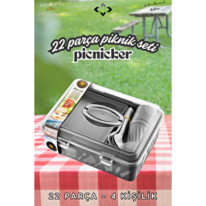 Picnicker 4 Kişilik 22 Parça Piknik Seti Kamp Piknik Yemek Seti Plastik Piknik Seti Sepeti
